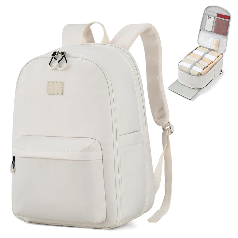 Hanke Expandable Laptop Backpack for Women and Men, 24L - 30L Travel Backpack, 15.6 Inch College Laptop Bookbag for School Work, Water Resistant Carry On Personal Item Bag, White