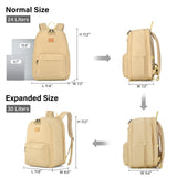 Hanke Expandable Laptop Backpack for Women and Men, 24L - 30L Travel Backpack, 15.6 Inch College Laptop Bookbag for School Work, Water Resistant Carry On Personal Item Bag, Khaki