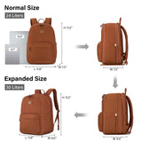 Hanke Expandable Laptop Backpack for Women and Men, 24L - 30L Travel Backpack, 15.6 Inch College Laptop Bookbag for School Work, Water Resistant Carry On Personal Item Bag, Caramel