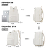 Hanke Expandable Laptop Backpack for Women and Men, 24L - 30L Travel Backpack, 15.6 Inch College Laptop Bookbag for School Work, Water Resistant Carry On Personal Item Bag, White