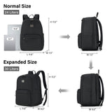 Hanke Expandable Laptop Backpack for Women and Men, 24L - 30L Travel Backpack, 15.6 Inch College Laptop Bookbag for School Work, Water Resistant Carry On Personal Item Bag, Black