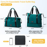 Hanke Expandable Travel Tote Bag 39L, Foldable Duffle Bag for Travel, Carry On Weekend Bags for Women With Multiple Pockets（Jungle Green）
