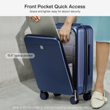 Hanke Grace Carry On Luggage with Wheels Airline Approved Hard Shell Suitcases with Front Pocket，Top Opening Luggage with TSA Lock for Short Business Travel，Dark Blue