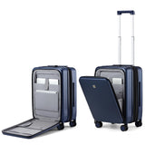 Hanke Grace Expandable Carry On Luggage with Wheels Airline Approved Hard Shell Suitcases with Front Pocket，Top Opening Luggage with TSA Lock for Short Business Travel, Dark Blue.