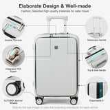 Hanke Grace Expandable Carry On Luggage with Wheels Airline Approved Hard Shell Suitcases with Front Pocket，Top Opening Luggage with TSA Lock for Short Business Travel, Smoke White.