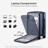 Hanke Grace Expandable Carry On Luggage with Wheels Airline Approved Hard Shell Suitcases with Front Pocket，Top Opening Luggage with TSA Lock for Short Business Travel, Dark Blue.