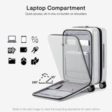 Hanke Grace Expandable Carry On Luggage with Wheels Airline Approved Hard Shell Suitcases with Front Pocket，Top Opening Luggage with TSA Lock for Short Business Travel, Smoke White.