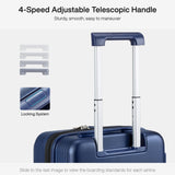 Hanke Grace Expandable Carry On Luggage with Wheels Airline Approved Hard Shell Suitcases with Front Pocket，Top Opening Luggage with TSA Lock for Short Business Travel, Dark Blue.