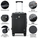 Hanke Grace Hard Shell Suitcases with Wheels,20 Inch Carry On Luggage Airline Approved with Aluminum Frame, Travel suitcase with Front Pocket Travel Luggage for Short Business Trips, Jet Black.