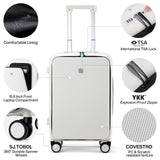 Hanke Grace Hard Shell Suitcases with Wheels,20 Inch Carry On Luggage Airline Approved with Aluminum Frame, Travel suitcase with Front Pocket Travel Luggage for Short Business Trips, Smoke White.