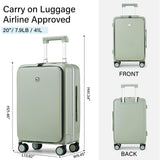 Hanke Grace Hard Shell Suitcases with Wheels,20 Inch Carry On Luggage Airline Approved with Aluminum Frame, Travel suitcase with Front Pocket Travel Luggage for Short Business Trips, Bamboo Green.