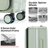 Hanke Grace Hard Shell Suitcases with Wheels,20 Inch Carry On Luggage Airline Approved with Aluminum Frame, Travel suitcase with Front Pocket Travel Luggage for Short Business Trips, Bamboo Green.
