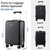Hanke Grace Hard Shell Suitcases with Wheels,20 Inch Carry On Luggage Airline Approved with Aluminum Frame, Travel suitcase with Front Pocket Travel Luggage for Short Business Trips, Jet Black.