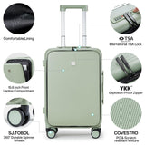Hanke Grace Hard Shell Suitcases with Wheels,20 Inch Carry On Luggage Airline Approved with Aluminum Frame, Travel suitcase with Front Pocket Travel Luggage for Short Business Trips, Bamboo Green.