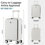 Hanke Grace Hard Shell Suitcases with Wheels,20 Inch Carry On Luggage Airline Approved with Aluminum Frame, Travel suitcase with Front Pocket Travel Luggage for Short Business Trips, Smoke White.