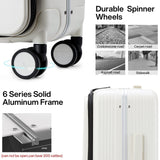 Hanke Grace Hard Shell Suitcases with Wheels,20 Inch Carry On Luggage Airline Approved with Aluminum Frame, Travel suitcase with Front Pocket Travel Luggage for Short Business Trips, Smoke White.