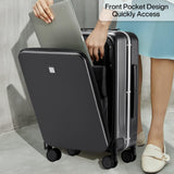 Hanke Grace Hard Shell Suitcases with Wheels,20 Inch Carry On Luggage Airline Approved with Aluminum Frame, Travel suitcase with Front Pocket Travel Luggage for Short Business Trips, Jet Black.
