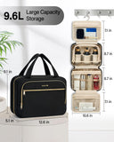 Hanke Hanging Travel Toiletry Bag for Women, Water - Resistant Makeup Organizer with Hook, Cosmetic Bag for Bathroom & Travel Essentials Accessories, Black