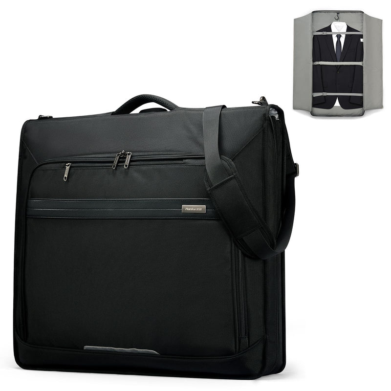 Hanke Premium Garment Bags for Travel, Business Travel Suit Bag with Wrinkle - Free System, Fits 4 Suits & 17.3'' Laptop, Carry On Garment Bag with Shoe Compartment, Shoulder Strap, Black
