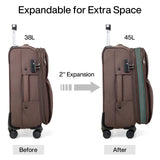 Hanke Softside Expandable 20 Inch Carry On Luggage with Wheels Airline Approved, TSA Luggage Lightweight Rolling Suitcases for Travel Carry On Bag(Coffee)