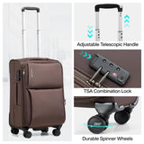 Hanke Softside Expandable 20 Inch Carry On Luggage with Wheels Airline Approved, TSA Luggage Lightweight Rolling Suitcases for Travel Carry On Bag(Coffee)