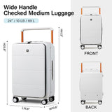 Hanke Top Opening 24 Inch Luggage with Spinner Wheels, Aluminum Frame All - PC Hard Shell Medium Suitcase, Trunk Wide Handle Luggage for Travel, TSA Checked - Medium (Smoke White, 69L)