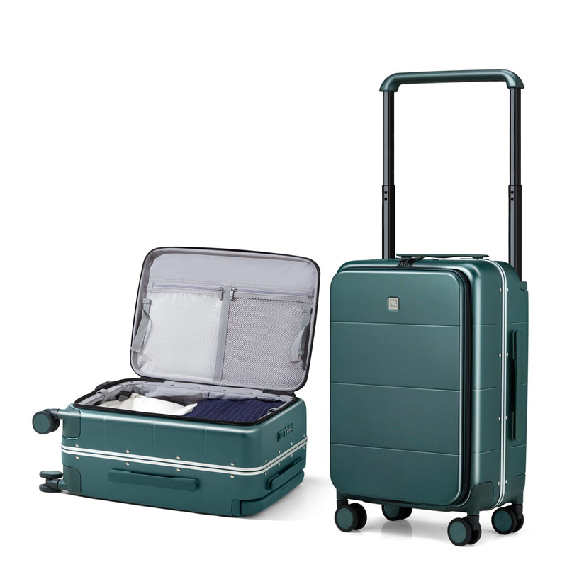 Hanke Top Opening Carry On Luggage, 20 Inch All - PC Aluminum Frame Wide Handle Luggage, Hard Shell Trunk Suitcase with Spinner Wheels, TSA Airline Approved (Blackish Green, 40L)