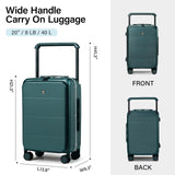 Hanke Top Opening Carry On Luggage, 20 Inch All - PC Aluminum Frame Wide Handle Luggage, Hard Shell Trunk Suitcase with Spinner Wheels, TSA Airline Approved (Blackish Green, 40L)