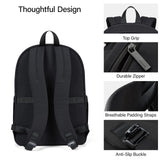 Hanke Travel Backpack for Women Men, Small College Laptop Backpack, Lightweight Water - Resistant Work Bookbag, Cute Casual Daypack for 15.6 Inch Laptop, Graphite Black
