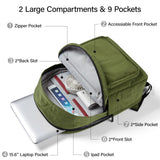 Hanke Travel Backpack for Women Men, Small College Laptop Backpack, Lightweight Water - Resistant Work Bookbag, Cute Casual Daypack for 15.6 Inch Laptop, Pine Green