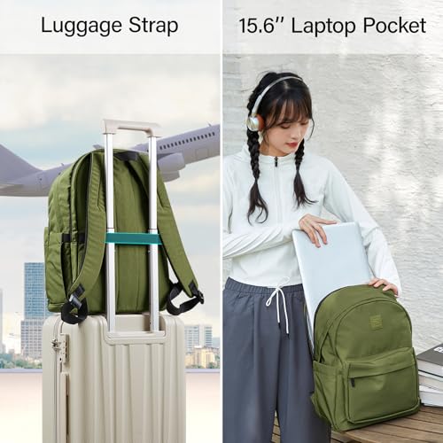 Hanke Travel Backpack for Women Men, Small College Laptop Backpack, Lightweight Water - Resistant Work Bookbag, Cute Casual Daypack for 15.6 Inch Laptop, Pine Green