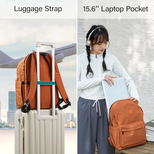 Hanke Travel Backpack for Women Men, Small College Laptop Backpack, Lightweight Water - Resistant Work Bookbag, Cute Casual Daypack for 15.6 Inch Laptop, Reddish Brown