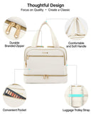 Hanke Travel Toiletry Bag, Lightweight Wide - open Large Toiletry Bags for Women, Dual - Layer Makeup Bag Water - Resistant Cosmetic Travel Bag with Handle for Accessories, Essentials, Off White