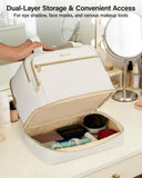 Hanke Travel Toiletry Bag, Lightweight Wide - open Large Toiletry Bags for Women, Dual - Layer Makeup Bag Water - Resistant Cosmetic Travel Bag with Handle for Accessories, Essentials, Off White