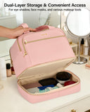 Hanke Travel Toiletry Bag, Lightweight Wide - open Large Toiletry Bags for Women, Dual - Layer Makeup Bag Water - Resistant Cosmetic Travel Bag with Handle for Accessories, Essentials, Pink
