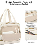Hanke Travel Toiletry Bag, Lightweight Wide - open Large Toiletry Bags for Women, Dual - Layer Makeup Bag Water - Resistant Cosmetic Travel Bag with Handle for Accessories, Essentials, Off White