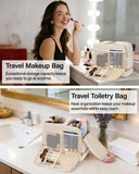 Hanke Travel Toiletry Bag, Lightweight Wide - open Large Toiletry Bags for Women, Dual - Layer Makeup Bag Water - Resistant Cosmetic Travel Bag with Handle for Accessories, Essentials, Off White