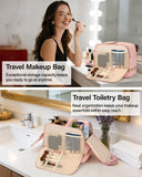 Hanke Travel Toiletry Bag, Lightweight Wide - open Large Toiletry Bags for Women, Dual - Layer Makeup Bag Water - Resistant Cosmetic Travel Bag with Handle for Accessories, Essentials, Pink