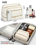 Hanke Travel Toiletry Bag, Lightweight Wide - open Makeup Bag, Dual - Layer Travel Bag for Toiletries Water - Resistant Cosmetic Bags Large Toiletry Bags for Women & Men, Travel Essentials, Off White