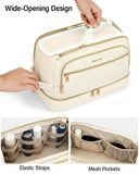 Hanke Travel Toiletry Bag, Lightweight Wide - open Makeup Bag, Dual - Layer Travel Bag for Toiletries Water - Resistant Cosmetic Bags Large Toiletry Bags for Women & Men, Travel Essentials, Off White