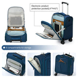 Hanke Underseat Carry On Luggage with Wheels, Lightweight Small Suitcase Airline Approved 16 Inch Softside Personal Item Travel Bag for Women Men, Compact Under Seat Luggage with Spinner Wheels.(Blue)