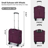Hanke Underseat Carry On Luggage with Wheels, Lightweight Small Suitcase Airline Approved 16 Inch Softside Personal Item Travel Bag for Women Men, Compact Under Seat Luggage with Spinner Wheels,Purple