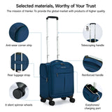 Hanke Underseat Carry On Luggage with Wheels, Lightweight Small Suitcase Airline Approved 16 Inch Softside Personal Item Travel Bag for Women Men, Compact Under Seat Luggage with Spinner Wheels.(Blue)