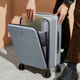 Hanke Wide Handle Luggage, 24 Inch Suitcase with Front Pocket, Top Open PC Hard Shell Suitcases with Spinner Wheels,Trunk Style Zipperless Aluminum Luggages Large Checked In(Grey, 69L)