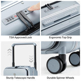 Hanke Wide Handle Luggage, 24 Inch Suitcase with Front Pocket, Top Open PC Hard Shell Suitcases with Spinner Wheels,Trunk Style Zipperless Aluminum Luggages Large Checked In(Grey, 69L)