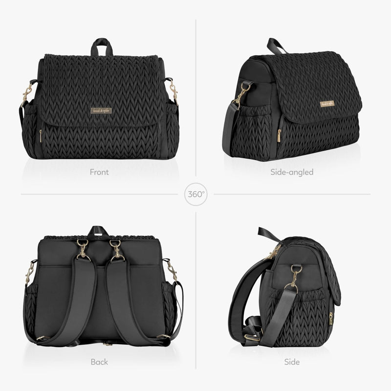 Hannah & Sophia Belle Convertible Baby Diaper Backpack & Bag in Black, Large Size, Dual Sided Water Resistant Changing Mat Included, Detachable Shoulder Straps, Easy To Use