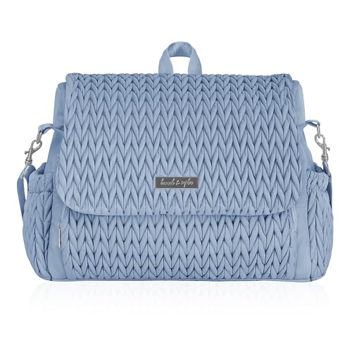 Hannah & Sophia Belle Convertible Baby Diaper Backpack & Bag in Moonmist Blue, Large Size, Dual Sided Water Resistant Changing Mat Included, Detachable Shoulder Straps, Easy To Use