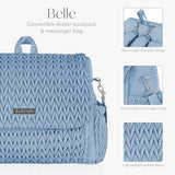 Hannah & Sophia Belle Convertible Baby Diaper Backpack & Bag in Moonmist Blue, Large Size, Dual Sided Water Resistant Changing Mat Included, Detachable Shoulder Straps, Easy To Use