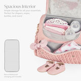 Hannah & Sophia Belle Convertible Baby Diaper Backpack & Bag in Pink Polyester with Classic Style