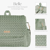 Hannah & Sophia Belle Convertible Baby Diaper Backpack & Bag in Sage Green, Large Size, Dual Sided Water Resistant Changing Mat Included, Detachable Shoulder Straps, Easy To Use